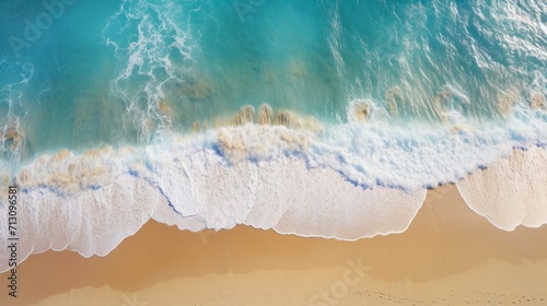 Landscape seascape summer vacation holiday waves surf travel tropical sea background panorama - Turquoise ocean water and sand beach, coastline, seascape from above, drone shot style, top view