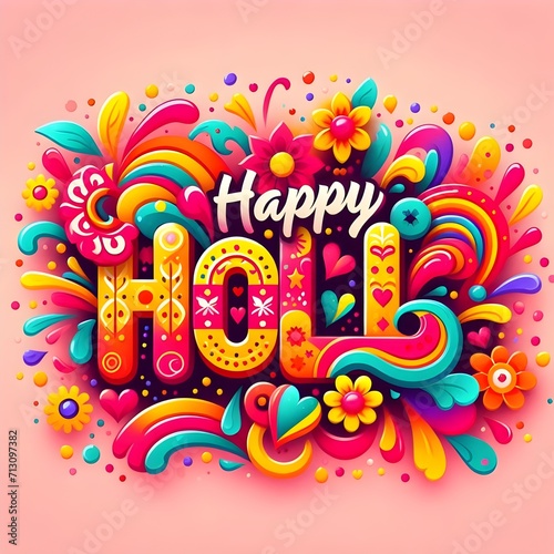 Happy Holi Text, Holi Text, Holi festival background banner poster template creative Flyer for indian festival of color celebration, Vector illustration of Holi festival background