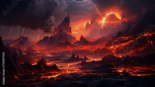 an image of a fiery volcano landscape.