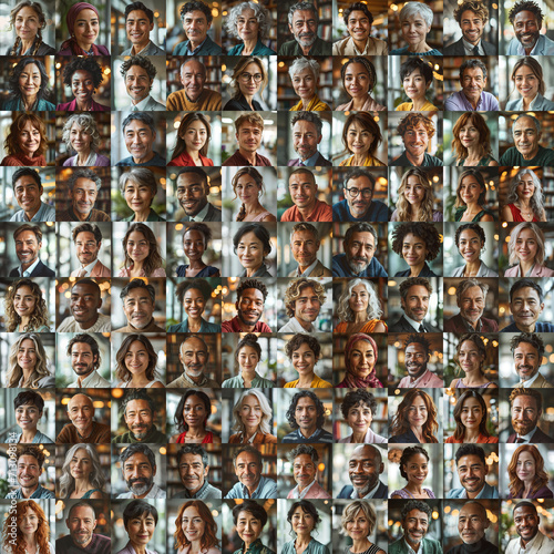 Square collage of diverse business people in front of office backgrounds