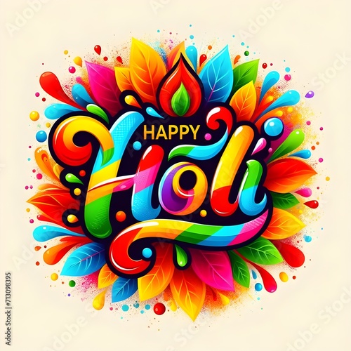 Happy Holi Text  Holi Text  Text art  Holi festival background banner poster template creative flyer for Indian festival of color celebration  Vector illustration of Holi festival background