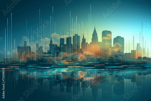 Double exposure silhouette future city illustration