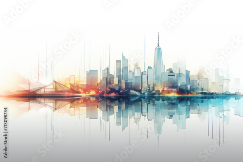 Double exposure silhouette future city illustration white background