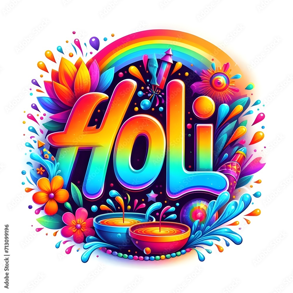 Happy Holi Text, Holi Text, Holi festival background banner poster template creative flyer for Indian festival of color celebration, Vector illustration of Holi festival background