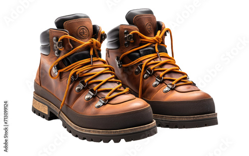 Display of Leather Hiking Boots on White or PNG Transparent Background.