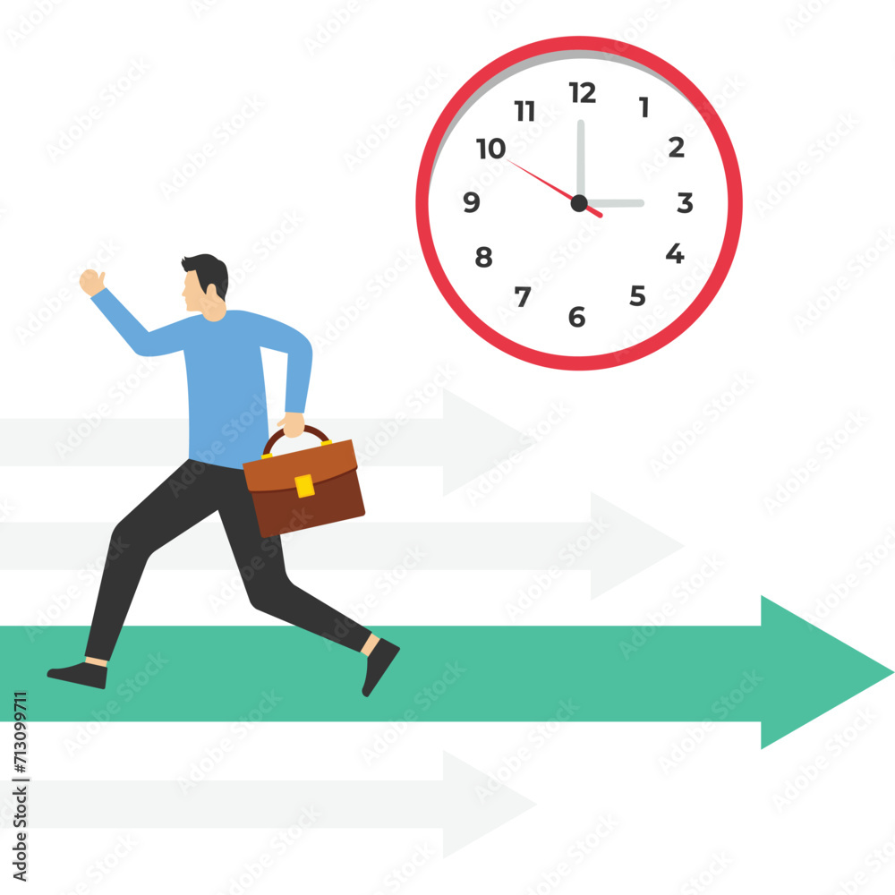 Business people rush to work against time, Vector illustration in flat style

