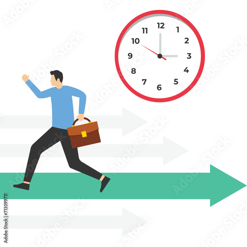 Business people rush to work against time, Vector illustration in flat style