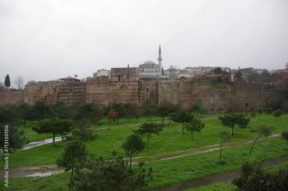 View of the famous Theodosian Walls of Constantinople, modern Istanbul, Turkey View of the famous Theodosian Walls of Constantinople, modern Istanbul, Turkey