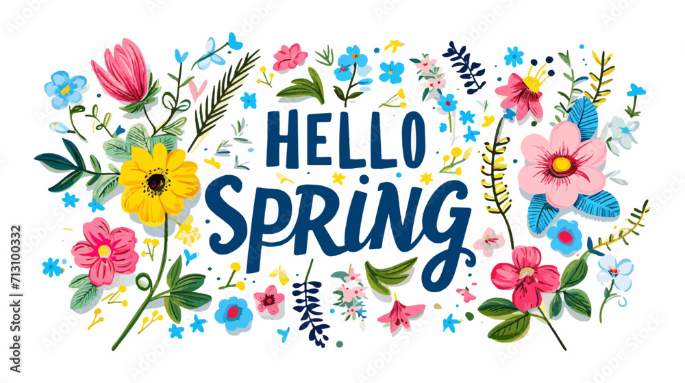 spring greetings say hello spring - obrazy, fototapety, plakaty 