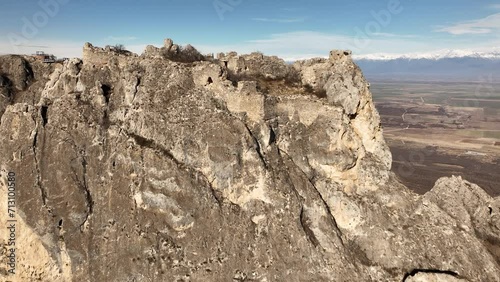 Aerial view of Khornabuji Castle over Alazani valley. ruins of ancient fortress photo