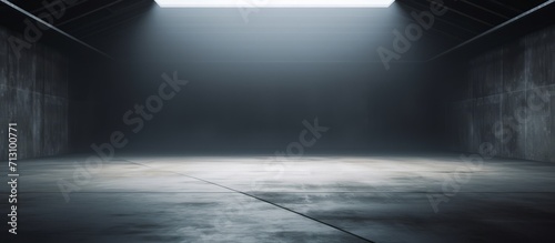 Minimalist Industrial Warehouse Interior with Dramatic Lighting  Featuring a Spacious Empty Floor for Creative Possibilities