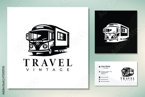 Travel agency badge logo design, transport icon vintage style, traveling business bus airplane landmark
 (ID: 713101761)