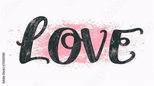 LOVE word hand drawn lettering. Modern calligraphy script love text. Vector illustration. Design for print on shirt, poster, banner. Pink color text on white background. Lovely print for tee shirt 
