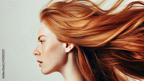 Woman With Red Hair Blowing in the Wind, A Captivating Portrait of Natural Beauty and Movement