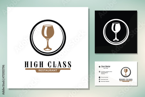 Luxury Wine Glass with Spoon Fork Knife for Dinner Restaurant Bar Bistro Vintage Retro Logo design vector