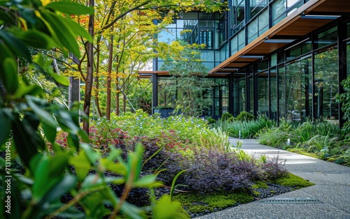 Corporate Campus Arboretum: An arboretum within a corporate campus, showcasing the integration of nature to create a refreshing and invigorating work environment