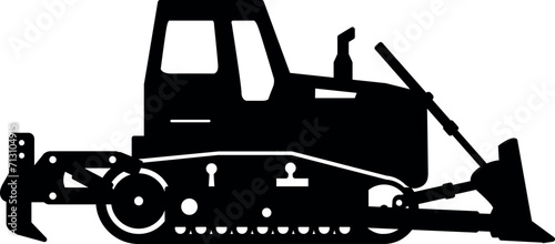 Silhouette of Bulldozer Icon in Flat Style. Vector Illustration