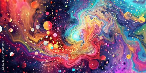 Neon Galaxy Swirl Abstract. Swirling neon colors evoke a galaxy in this abstract artwork.