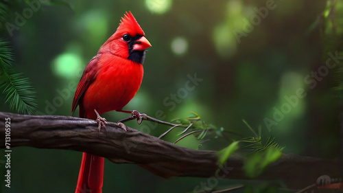 There is a red cardinal sitting on tree. © ParthoArt