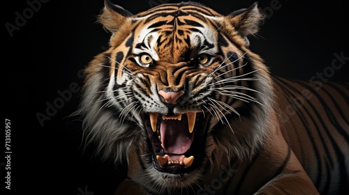 A tiger with the mouth open is shown in a dark room generative ai images © SazzadurRahaman