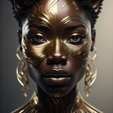 abstrakte goldene Maske im Gesicht einer Frau