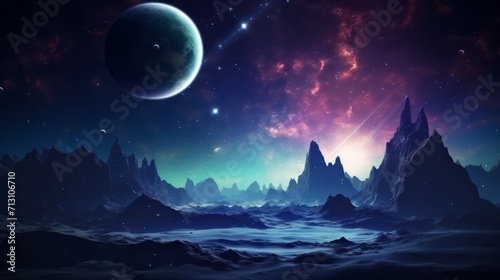 Futuristic Sci-Fi Landscape with Planets and Cosmic Phenomena
