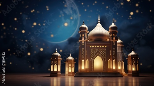 Gold shining light of the mosque building the symbol of Islam Eid ai generative image