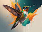 fliegender Kolibri vor einem Abstraktem Hintergrund