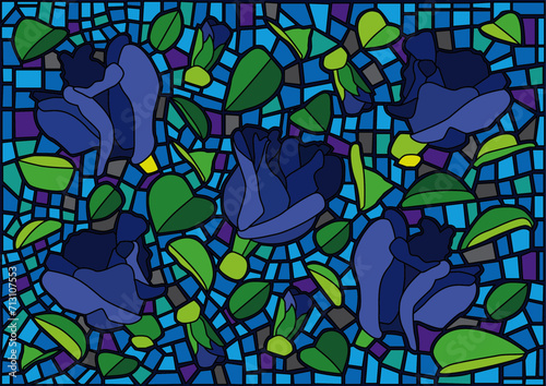 butterfly pea flower design glass stained moses background illustration vector
