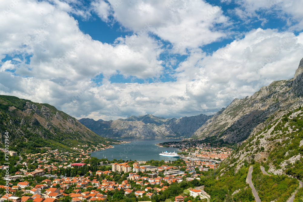 Old harbor and gulf of Kotor seen from above