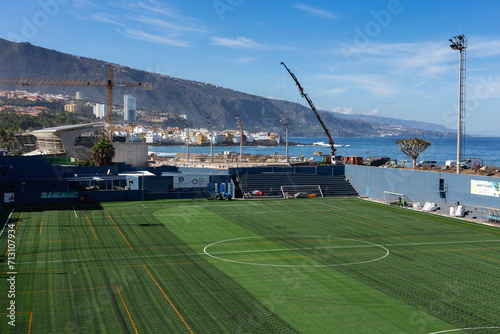 Obraz na płótnie Football field El Penon Puerto de la Cruz on the island of Tenerife, Canary Islands, Atlantic Ocean, Spain October 29 2023 w salonie