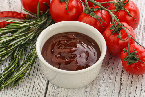 Tomato barbecue sauce on the bowl