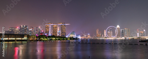Tourists in the city park of singapore at night  landscape marina bay in Singapore city.