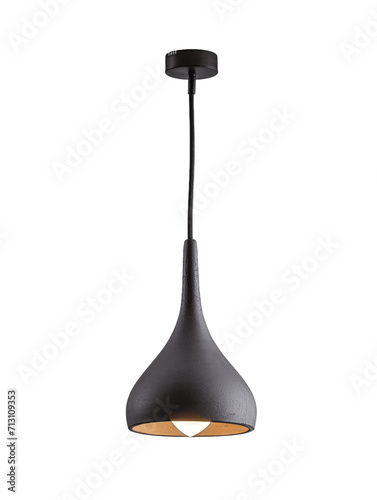 Modern blackpendant ceiling lamp isolated on transparent background, no background, cutout. Interior design concept. 