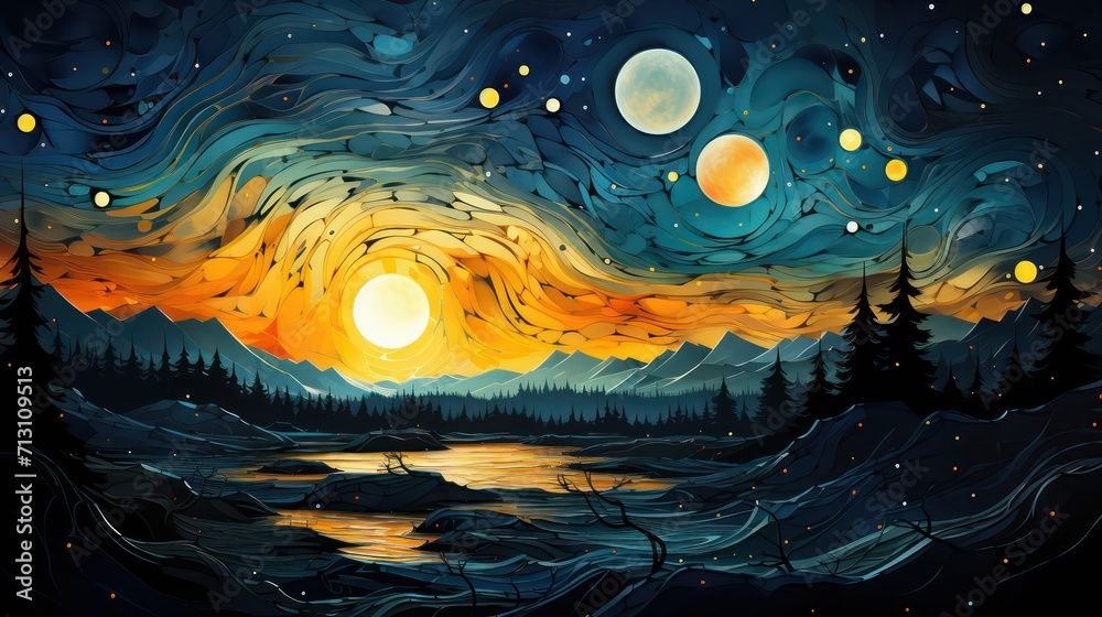 Islamic in the style of van gogh starry night painting background and wallpaper