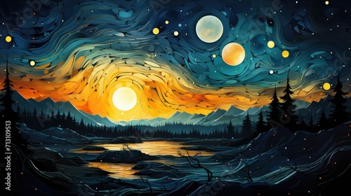 Islamic in the style of van gogh starry night painting background and wallpaper