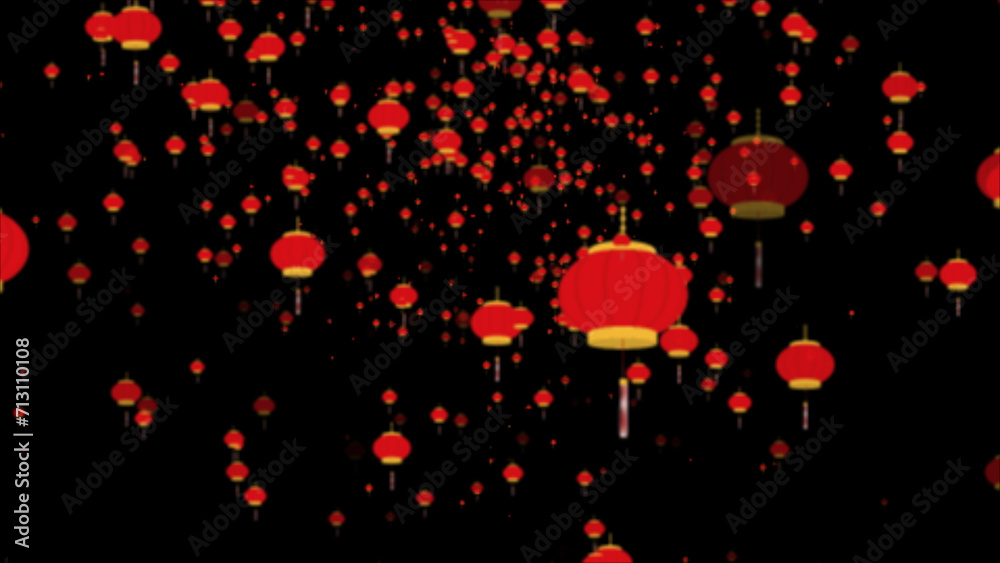 Chinese Culture. Golden color floating lantern. A large group of Chinese flying lanterns