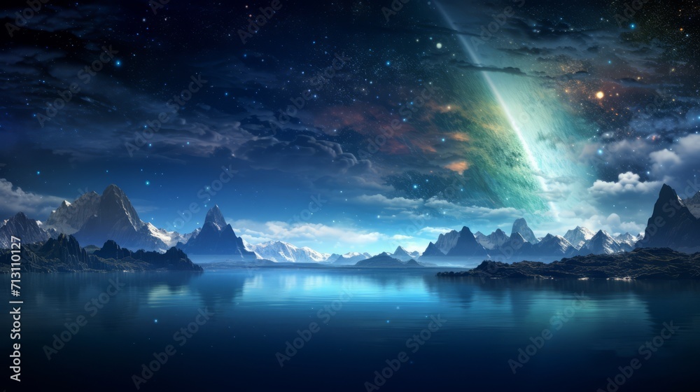 Majestic Mountain View under a Galactic Night Sky
