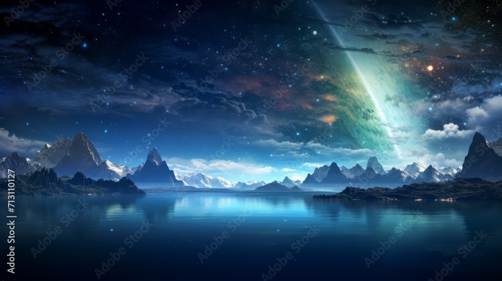 Fototapeta premium Majestic Mountain View under a Galactic Night Sky