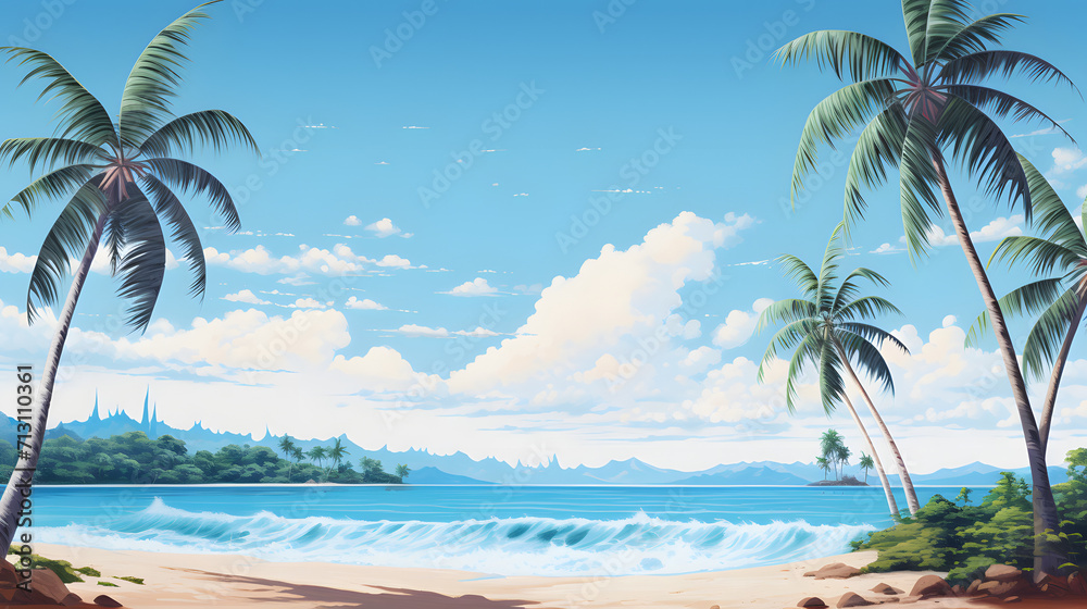 Summer coconut trees on beach
