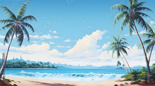 Summer coconut trees on beach © Mishi