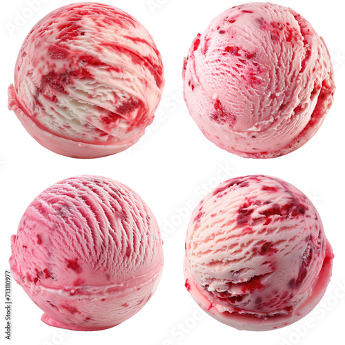Set of Strawberries ice cream ball Isolated on white background