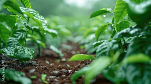 A picture of a field of green plants with water droplets on them. This image can be used to depict freshness  growth  or the beauty of nature