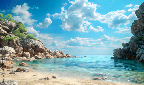 Landscape with beautiful beach on an island. Summer holidays illustration. 