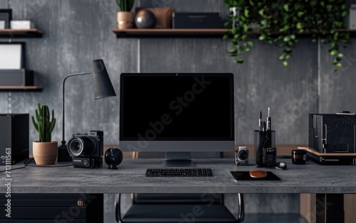 Wallpaper Mural Well-Organized Minimalist Digital Workspace With Ambient Lighting and Greenery Torontodigital.ca