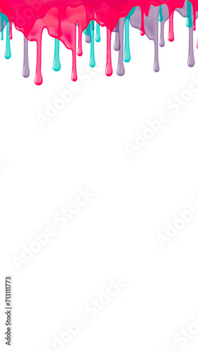 White vertical background with dripping colored liquids