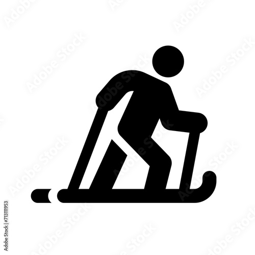 Cross-country skiing vector icon. Winter sport ski related stick man symbol