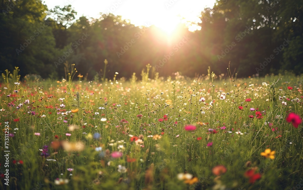 A tranquil scene of a sunlit meadow with wildflowers, portraying the beauty of nature