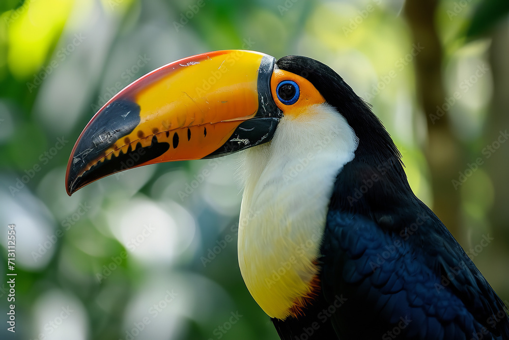 Fototapeta premium A close-up shot of a Toucan bird, its focused eyes, documentary photo