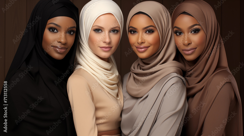 Portrait of four Muslim girls in hijabs. Portrait of four Muslim girls in hijabs.